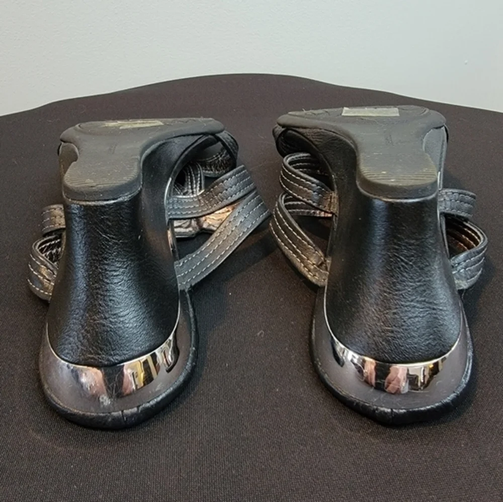 Sole Senseability Justine Black‎ & Silver Wedge Sandals Size 8